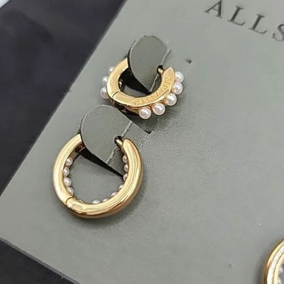 AllSaints Gold & Pearl Set of Huggie Hoop Earrings - Picture 4 of 4